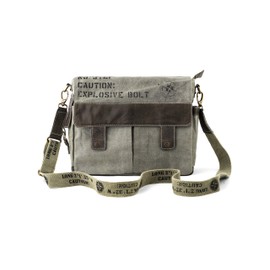 3B Upcycled Vintage Military Canvas and Leather Shoulder Bag – Military Fade Green – Medium Crossbody, Laptop Messenger, and Boho Purse – Comes with Two Straps