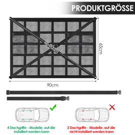 LustLocke Car Luggage Net, 90 x 65 cm Car Roof Storage with Adjustable Cross Straps and 3 Zip Pockets for Four Roof Armrests, Compatible with Cars, Jeeps, Vans, SUVs