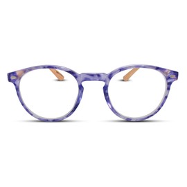 Purple Retro Bamboo Frame Round Reading Glasses for Women with Sturdy Made - Flexible Spring Hinge Readers for Women - Trendy for all Face Shapes High End Fashion Reader Glasses - Cheaters 3.0