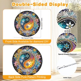 TOSTOG Diamond Painting Pendente Simbolo Yin-Yang Kit Per Pittura Con Diamanti Per Adulti Kit Artistico Bagua Diamond Painting Ciondolo Per Porta Parete Finestra Hanging Decorazione(19.3×19.3cm)