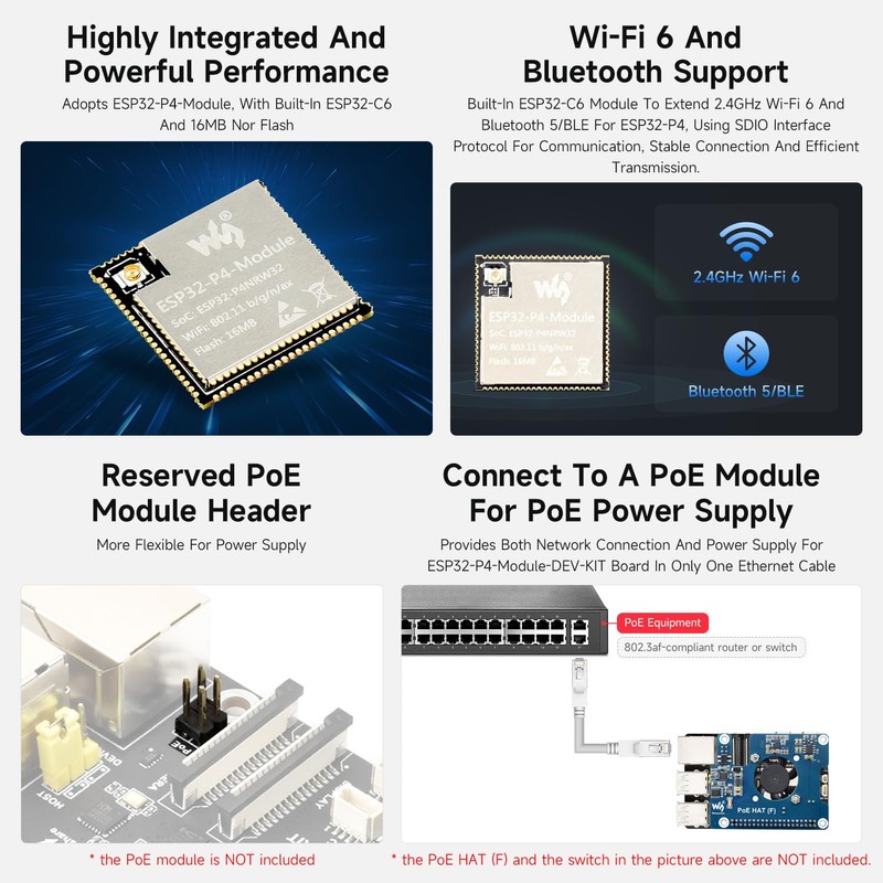 Waveshare ESP32-P4-Module Basic Kit, ESP32-P4-Module High-Performance Development Board, Based On