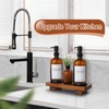 Kitchen Soap Dispenser Set with Wood Riser Tray, Amber Glass
