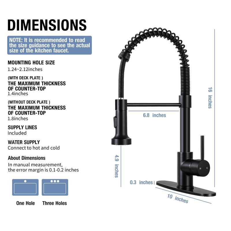 DJS Kitchen Faucets with Pull Down Sprayer Matte Black -