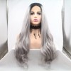 Ombre Grey Synthetic Lace Front Dark Roots Waves Silver Grey
