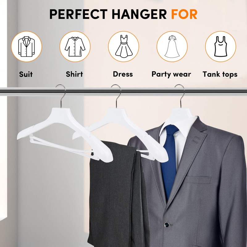 Suit Hangers for Men 50 Pack, White Coat Hangers Extra