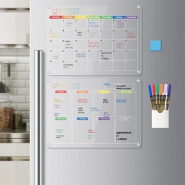 Hivillexun 2-Pack Acrylic Magnetic Dry Erase Boards Set - Stay Organized on Your Refrigerator, Wall, and Fridge with Monthly, Weekly, 6 Markers and 1 Eraser