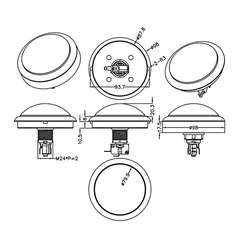 EG STARTS 5 Pcs/lot Arcade Buttons LED 100mm Big Dome