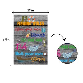 MEFENG Fishing Rules Garden Flag-With Fishing Fisherman Theme Party Decor-Funny Birthday Retirement Lawn Garden Indoor and Outdoor Decoration., Green