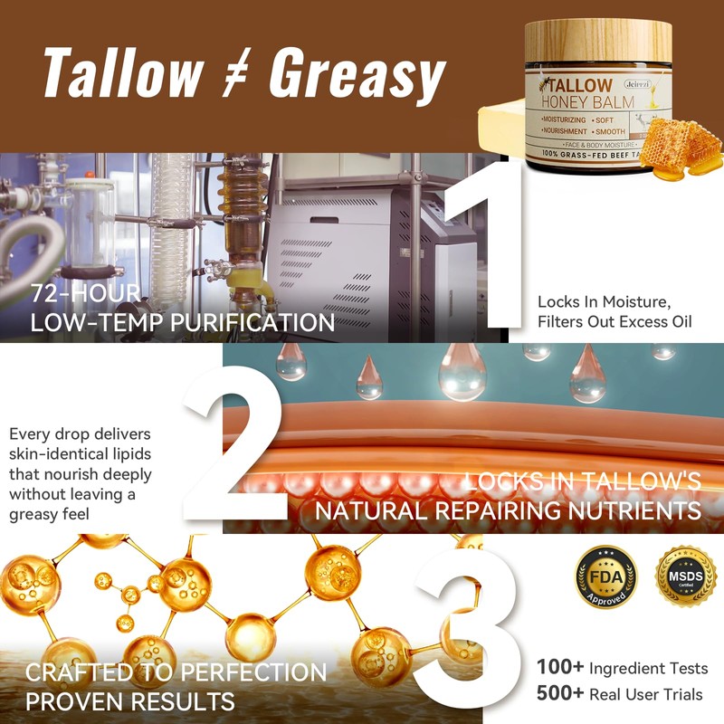 Jeirrzi Organic Beef Tallow for Skin, 100% Grass-Fed Tallow and