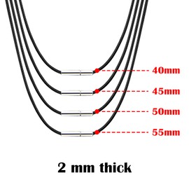 LIURFLNC 4 Stück Lederkette Damen, Lederkette Herren, 2mm Dicke Schwarz Halskette Lederhalsband Männer mit Edelstahl Verschluss, Kunstleder Lederhalsband Damen (40-55cm)