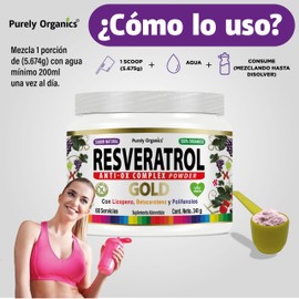 Suplemento Antioxidante 1340mg | Resveratrol + Polifenoles, Betacaroteno, Licopeno y Vitamina C | Anti Ox complex | Purely Organics | Resveratrol Gold | Suplemetno en polvo. (POLVO 60 SERVICIOS)