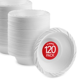 Stock Your Home (120 Pack) 12 oz Elegant White Plastic Bowls for Parties Small Disposable Bowl for Fancy Dinner or Cocktail Party, Soup and Salad, Thick and Sturdy