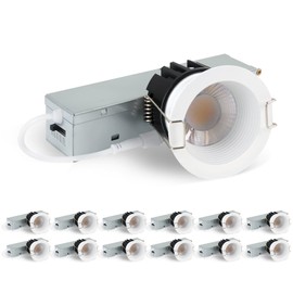 zouzai 2 Inch LED Recessed Lighting, 5CCT Anti-Glare Downlight with Junction Box, Dimmable, 2700K-5000K Selectable, 8W COB 840LM, IP65 Wet Rated, CRI90+, ETL & Energy Star, (White, 2 inch 【12 Pack】)