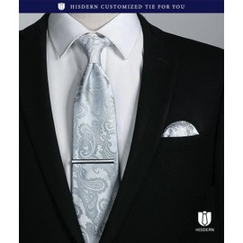 Hisdern TP-01S Men’s Paisley Pattern Necktie and Square Set, Business, Wedding, After-Party, Gift, 32 Patterns