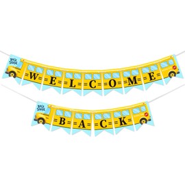 JarThenaAMCS Back to School Banner School Bus Welcome Back Sign Colorful Bulletin Board Decor Bright Party Flag Hanging Banner First Day of School Bunting Garland for Classroom Teacher Office Supplies