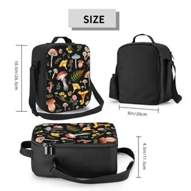 Gaakvrr Mushroom Lunch Box for Kids, Black Mushroom Lunch Bag for Boys and Girls, Reusable, Portable, Waterproof Lunch Bags with Adjustable Shoulder Strap and Side Pocket