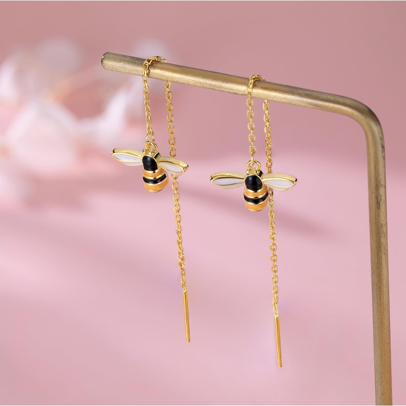 SLUYNZ Solid 925 Sterling Silver Bumble Bee Dangle Earrings for