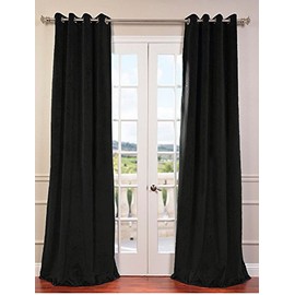 Fascination Royal Window/Door 100% Thick Cotton Velvet Lined Blackout Eyelet/Gormmet Curtain-46''w X 54''h-Black