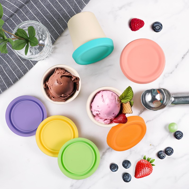 Kamehame 6oz Silicone Ice Cream Containers with Lids, Mini Tubs