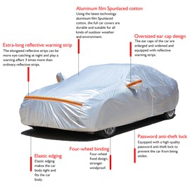KEYOOG Fit for 198"-220" Length Pickup, 6-Layer Full Car Cover is All-Weather Waterproof, Universal in All Seasons, Snow Prevention, Rainproof, Acid Rainproof, Sunscreen, Orange Reflective Strip