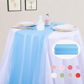RuiYok 2 Packs 30 x 120 Inches Baby Blue Chiffon Table Runner 10ft Boho Gauze Table Runner for Wedding Decor, Rustic 120inch Long Table Runner for Wedding Bridal Baby Shower Party Decorations