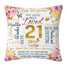 21st Birthday Gifts for Women Throw Pillow Covers 18x18 Inch 21 Year Old Girl Gifts Happy 21st Birthday Girls Gift Ideas Best Gifts for Daughter Friend Sister 21st Presents Birthday Decorations