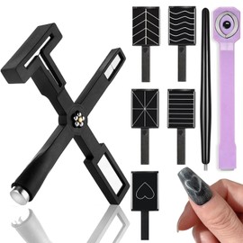 MOLILON 8pcs 5 in 1 Nail Magnets for Nail Art 3 in 1 Strong Nail Magnet Stick Multi-function Nail Magnet 3d Cat Eye Gel Nail Polish Magnetic Wood Tools for Nail Salon or DIY Supplies - Black Set