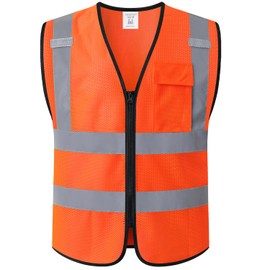 Kazsaifo Hi Vis Reflective Safety Vest for Men Women Work,Mesh High Visibility Class 2 Construction Vest with Chest Pocket and Zipper Front,Meets ANSI/ISEA Standard(KZ179-Orange-M)