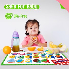 6 Pack Placemats for Kids, Non-Slip Washable, Reusable Alphabet, Number, Shape & Color, Universe, Map Themed Educational Placemats for Home, Kindergarten, Classroom, Nursery