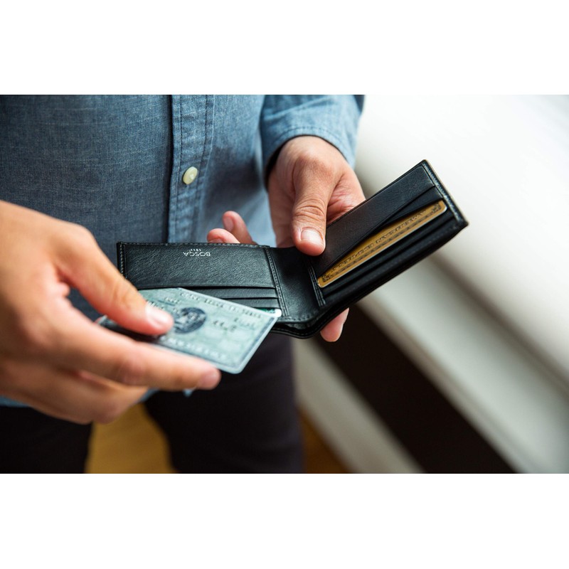 Bosca Men’s Wallet, Nappa Vitello Leather Small Bifold Wallet, Black