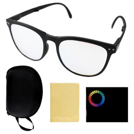 UPIQNG Color Blindness Glasses,Portable Red Green Blind Glasses Folding Eyeglasses Red Green Colorblindness Corrective Glasses with Storage Box and Clean Cloth, Black Frame