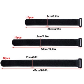 QitinDasen 30Pcs Premium Cable Ties Set, Reusable Cable Straps Cinch Straps, Multipurpose Hook and Loop Straps Fastener, Wire Organizer for Cords and Cable Management (3 Sizes: 20cm, 30cm, 40cm)