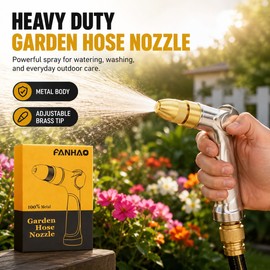 Heavy Duty Garden Hose Nozzle with Brass Tip for Lawn Watering & Car Washing – Adjustable High Pressure Metal Sprayer with Thumb Control