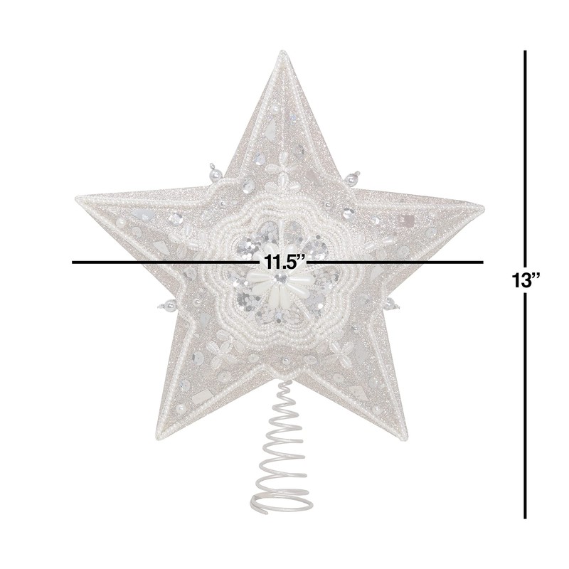 Kurt Adler Star Treetop with Ivory Pearls and Platinum Glass