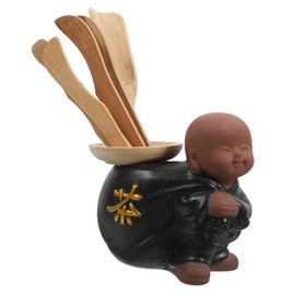 SHOWERORO Little Monk Style 6pcs Tea Set Chinese Kung Fu Tea Making Tools Wooden Utensils for Office Home