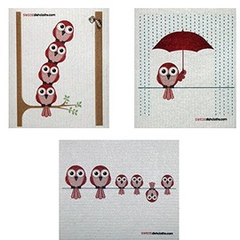 Mixed Red Birds Set of 3 Cloths (one of Each Design) Each Swedish Dishcloths | ECO Friendly Absorbent Cleaning Cloth | Reusable Cleaning Wipes