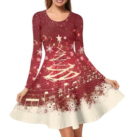 Jndtueit Christmas Tree Women Long Sleeveless Casual Summer Dresses, Plus Size Knee Length Dress, Summer Beach Dress Swing Dress