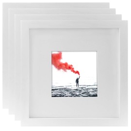 8x8 White Picture Frames Square Nature Solid Wood 4 Pack for Wall Mounting and Tabletop Display
