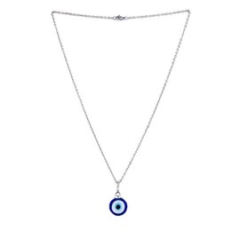 AIMALL 1PC Lucky Blue Eye Necklace, Silver Evil Eye Pendant Turkish Amulet for Protection, Kabbalah Charm Pendant for Good Luck & Spiritual Healing