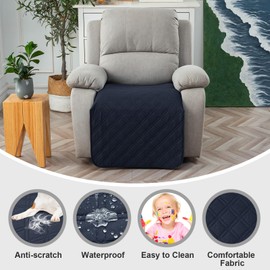 Genina Waterproof Recliner Chair Covers, Recliner Cover for Dog Pets Friendly, Washable Antislip Reclining Chair Cover Furniture Protector, Sofa Slipcover for Living Room(23.6inch/Navy Blue)