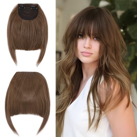 Elailite Clip-In Fringe Hairpiece, 30 g, 20 cm, Fringe Extension, Front Hair, Hair Extensions, Natural Effect, Golden Brown