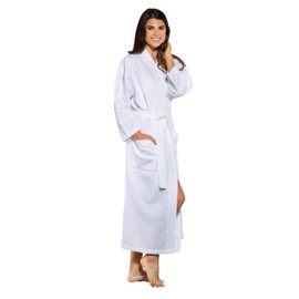 Turquaz Linen 100% Turkish Cotton White Waffle Kimono Unisex Spa Robe (Small/Medium)