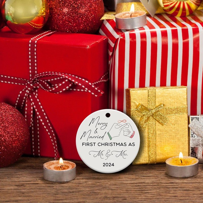 First Christmas Mr & Mrs Ornament 2024, Just Married Ornaments