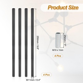 PATIKIL Threaded Extension Rod, 4 Sets 10" M10 x 1mm Fine Thread Lamp Pipe with Lamp Pipe Nipples for Pendant Light Island Lighting Chandeliers Stems, Black