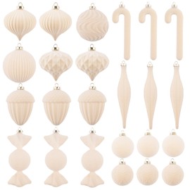Velvet Ornaments for Christmas Tree Decorations - Cream Flocked Christmas Ornament Set for Winter Holiday Decor - Shatterproof Xmas Balls Ornaments Bulk - Pack of 24