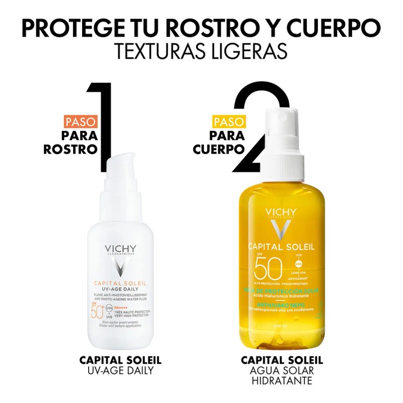 Agua Solar Protectora Corporal Hidratante con Ácido Hialurónico y Vitamina