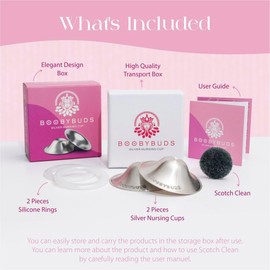 BoobyBuds The Original Silver Nursing Cups XL & Silicone O-Ring - Nipple Shields for Nursing Newborns - 100% Pure 999 Silver - Soothe and Protect Sore Nipples - Essential for Breastfeeding Mothers