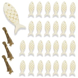 30Pcs Wooden Fish Cutouts DIY Craft, Unfinished Wood Fish Cutouts, Blank Fish Shaped Wood Cut Out, Wooden Fish Hanging Ornaments for Home Party Decoration Craft Project