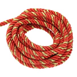 sourcing map Twisted Cord Trim, 16 Yard 5mm 3-Ply Twine Braided Rope Shiny Thread String for Craft Gift Bag Curtain Christmas Decor, Red & Gold-15m