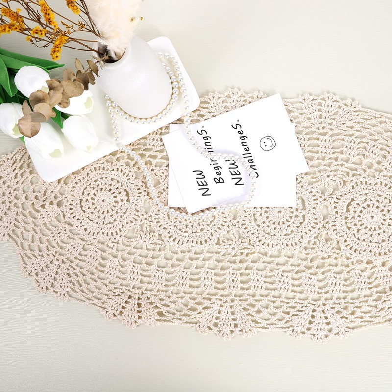 Doilies, Crochet Table Runner, Beige Lace Handmade Crochet Doilies For